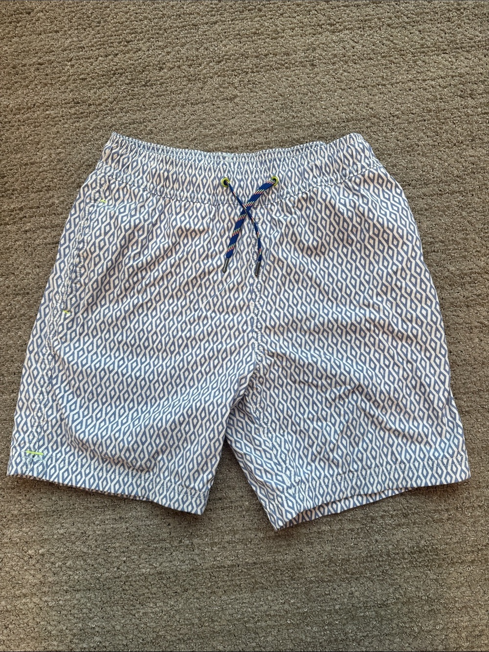 Crewcuts White and Blue Geometric Boys' Swim Trunks